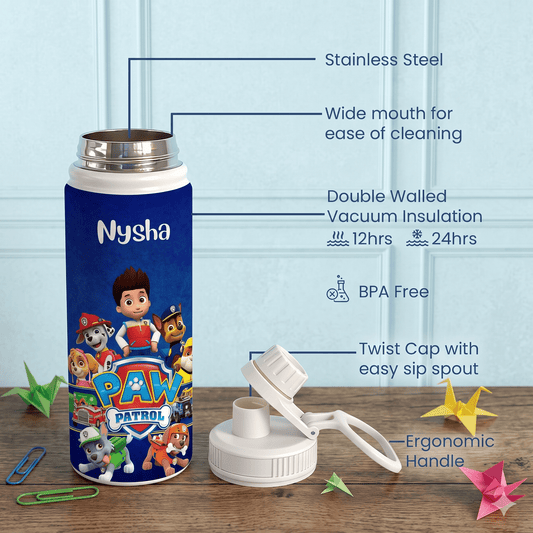 Personalised Insulated Stainless Steel Bottle – 600 ML - Paw Patrol Power - Chatterbox Labels-Water Bottle