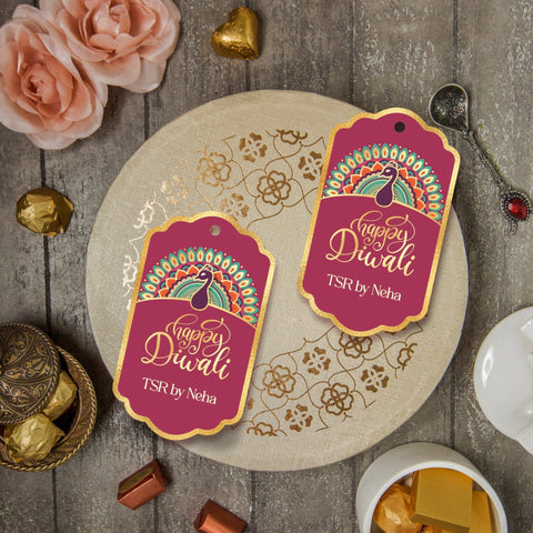 Happy Diwali Gold Foil Gift Tags - Royal Peacock Tags - Brown - Chatterbox Labels - Gift Tags