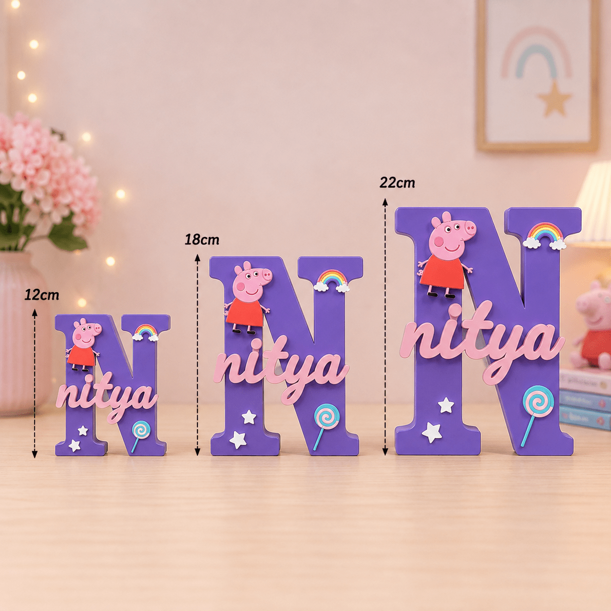 Peppa Pig Theme Personalised 3D Printed Name Stand