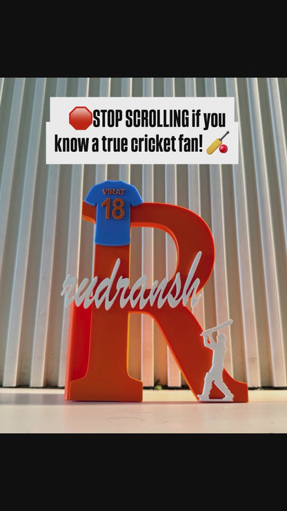 Personalised Name Stand & Pen Holder Cricket Jersey Theme