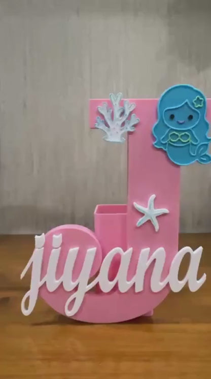 Personalised Name Stand & Pen Holder Mermaid Theme