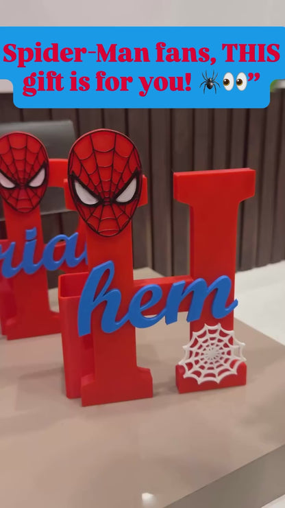 Personalised Name Stand & Pen Holder Spiderman Theme