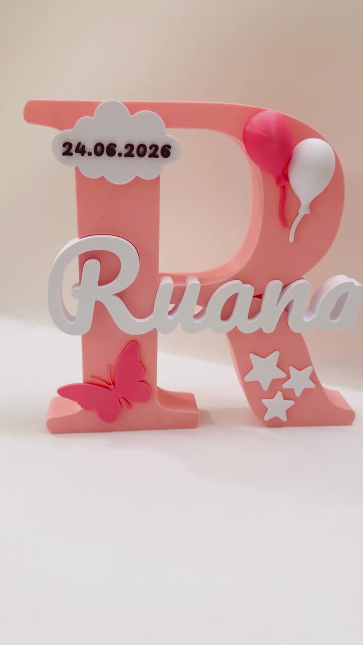 Baby Girl Birth Announcement Personalised 3D Printed Name Stand - Chatterbox Labels-3D Printed Gifts