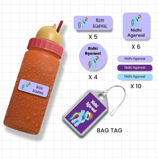 Assorted Shapes Waterproof Labels - Rainbow Dash Theme - Chatterbox Labels-Personalised Waterproof Stickers - Opaque