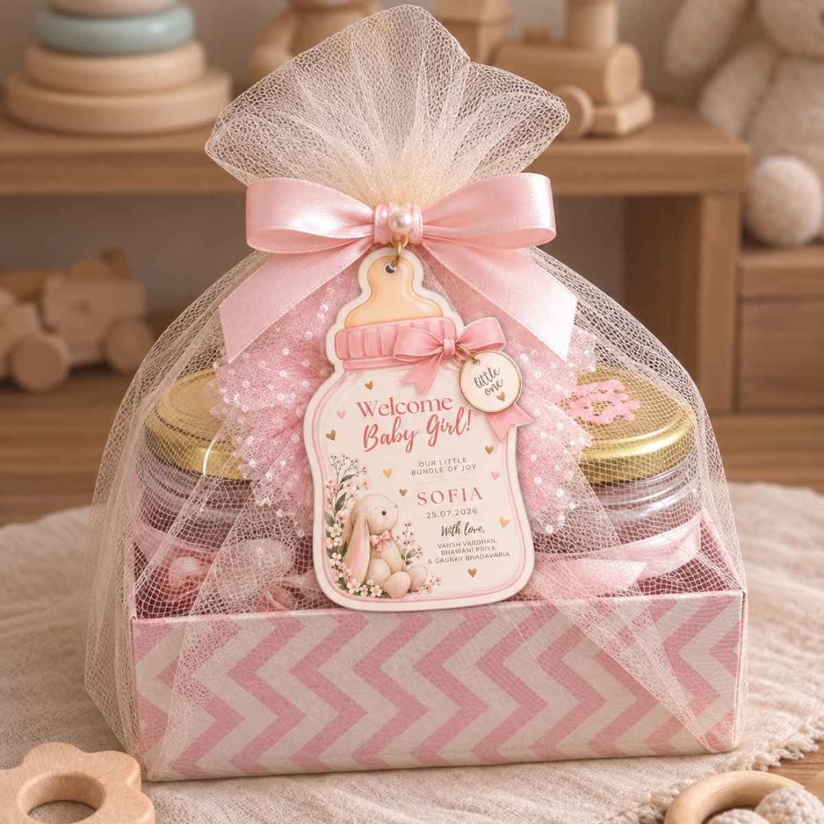 Baby Shower & Birth Announcement Gift Tags in Baby Bottle Design