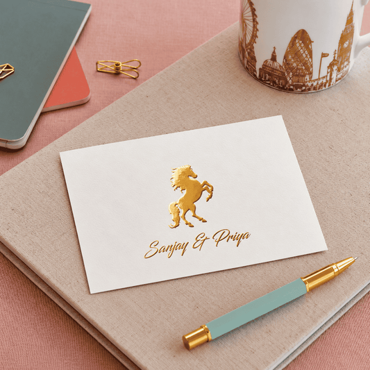 Personalised Gold Foil Note Cards - Victory Horse - Set of 20