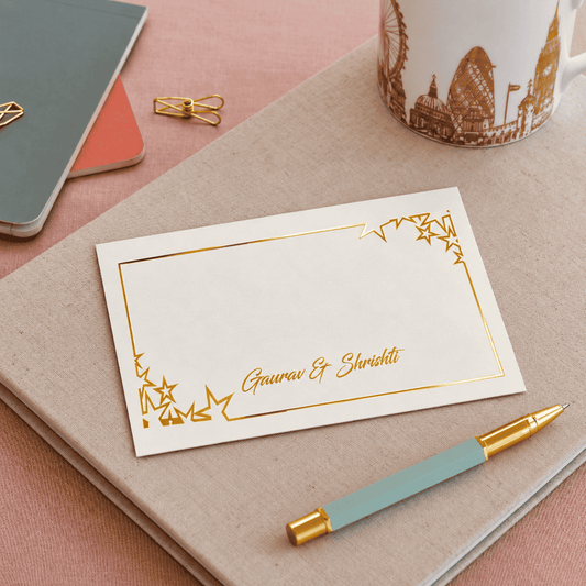 Personalised Gold Foil Note Cards - Starry Border - Set of 20