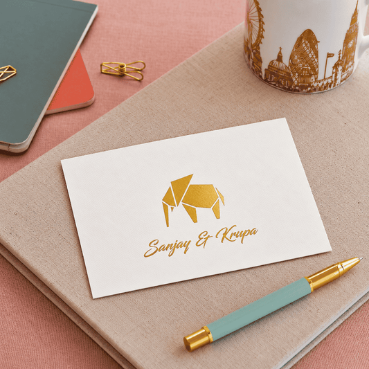 Personalised Gold Foil Note Cards - Elephant - Set of 20