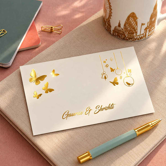 Personalised Gold Foil Note Cards - Butterflies - Set of 20
