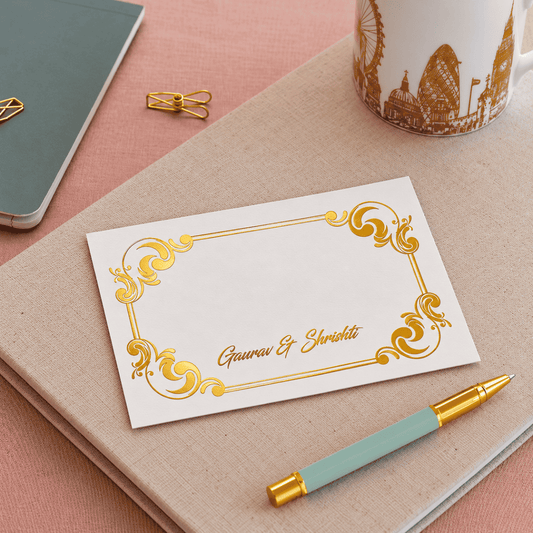 Personalised Gold Foil Note Cards - Arc Border - Set of 20