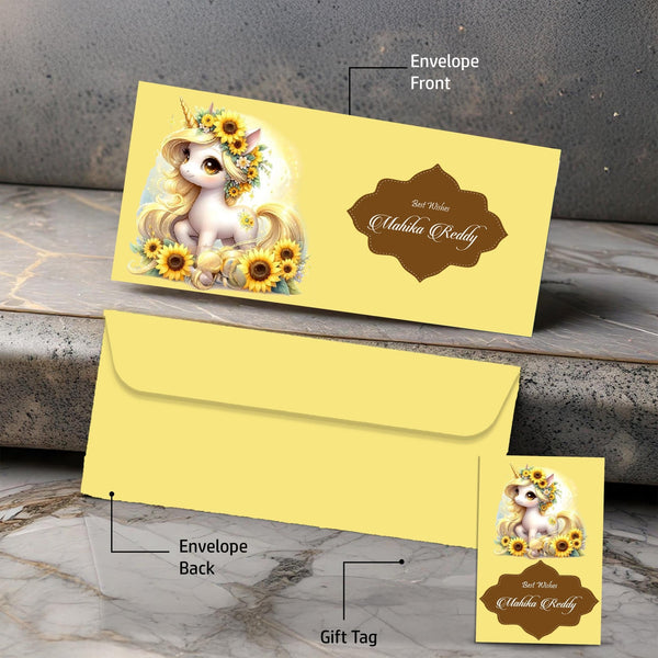 Personalised Money Envelopes - Yellow Unicorn Theme - Set of 20 - Chatterbox Labels - Envelopes