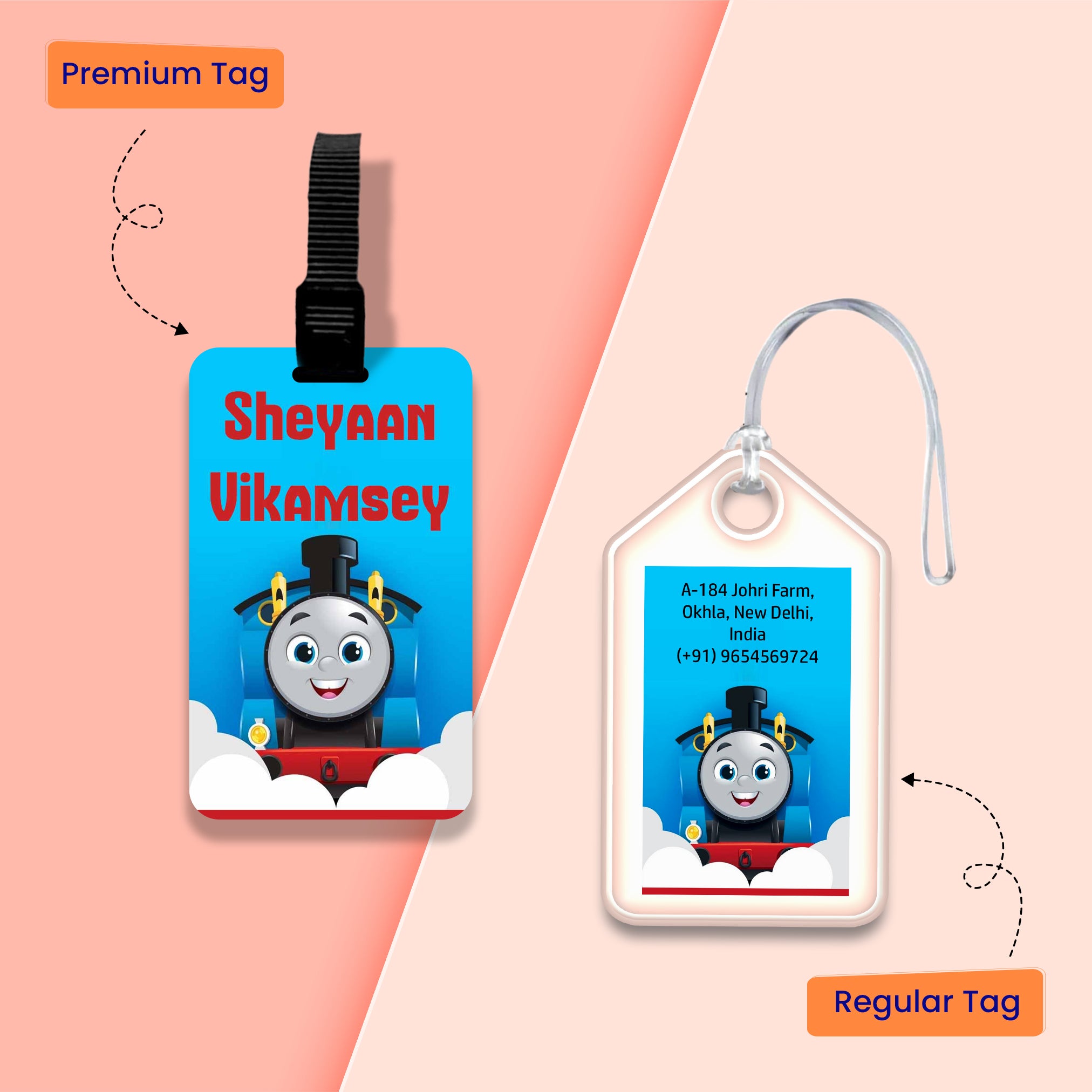Personalized Bag Tags for Kids - Set of 5 - Thomas Design