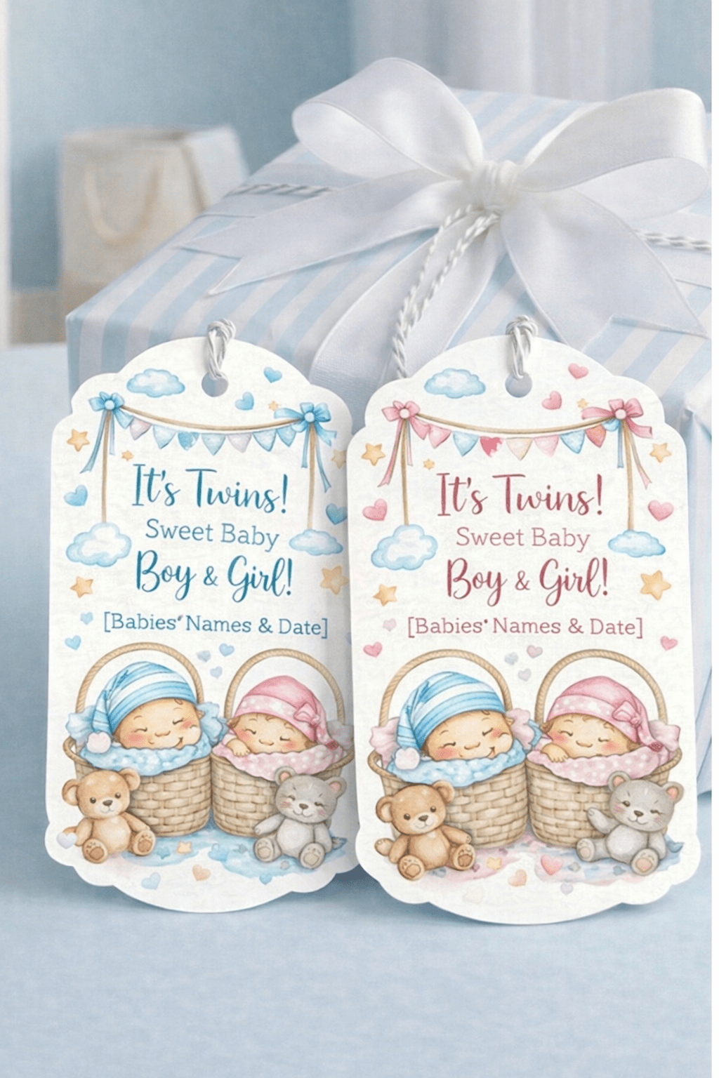 Baby Shower & Birth Announcement Gift Tags in Baby Rattle Design - Chatterbox Labels - Gift Tags
