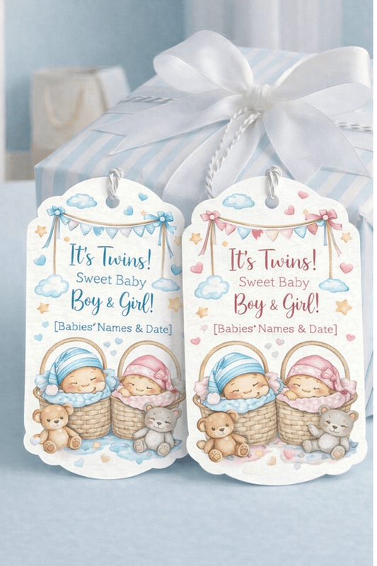 Baby Shower & Birth Announcement Gift Tags in Baby Rattle Design - Chatterbox Labels - Gift Tags