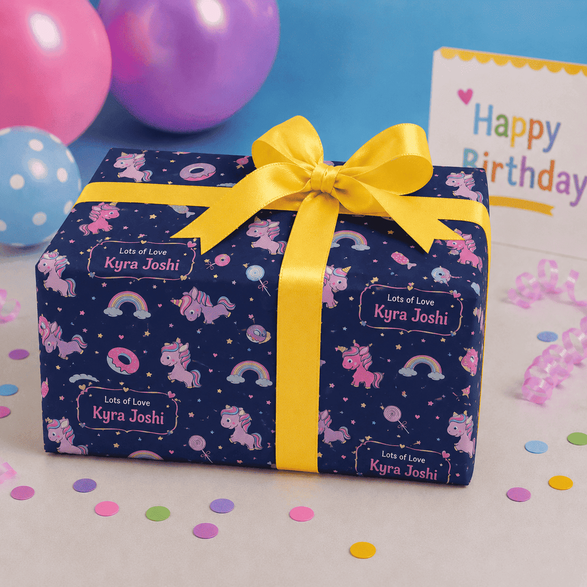 Custom Gift Wrapping Paper for Kids - Unicorn Theme - Chatterbox Labels - Wrapping Paper