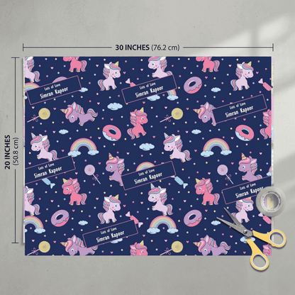 Custom Gift Wrapping Paper for Kids - Unicorn Theme - Chatterbox Labels - Wrapping Paper