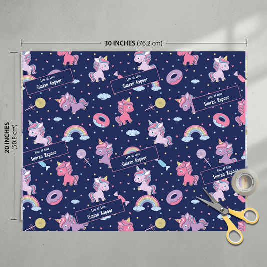 Custom Gift Wrapping Paper for Kids - Unicorn Theme - Chatterbox Labels - Wrapping Paper