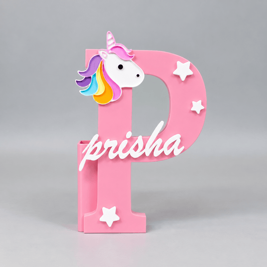 Personalised Name Stand & Pen Holder Unicorn Theme - Chatterbox Labels-3D Printed Gifts