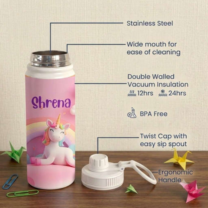 Personalised Insulated Stainless Steel Bottle – 600 ML - Unicorn Dream - Chatterbox Labels-Water Bottle