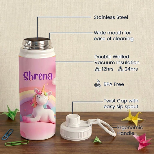 Personalised Insulated Stainless Steel Bottle – 600 ML - Unicorn Dream - Chatterbox Labels-Water Bottle