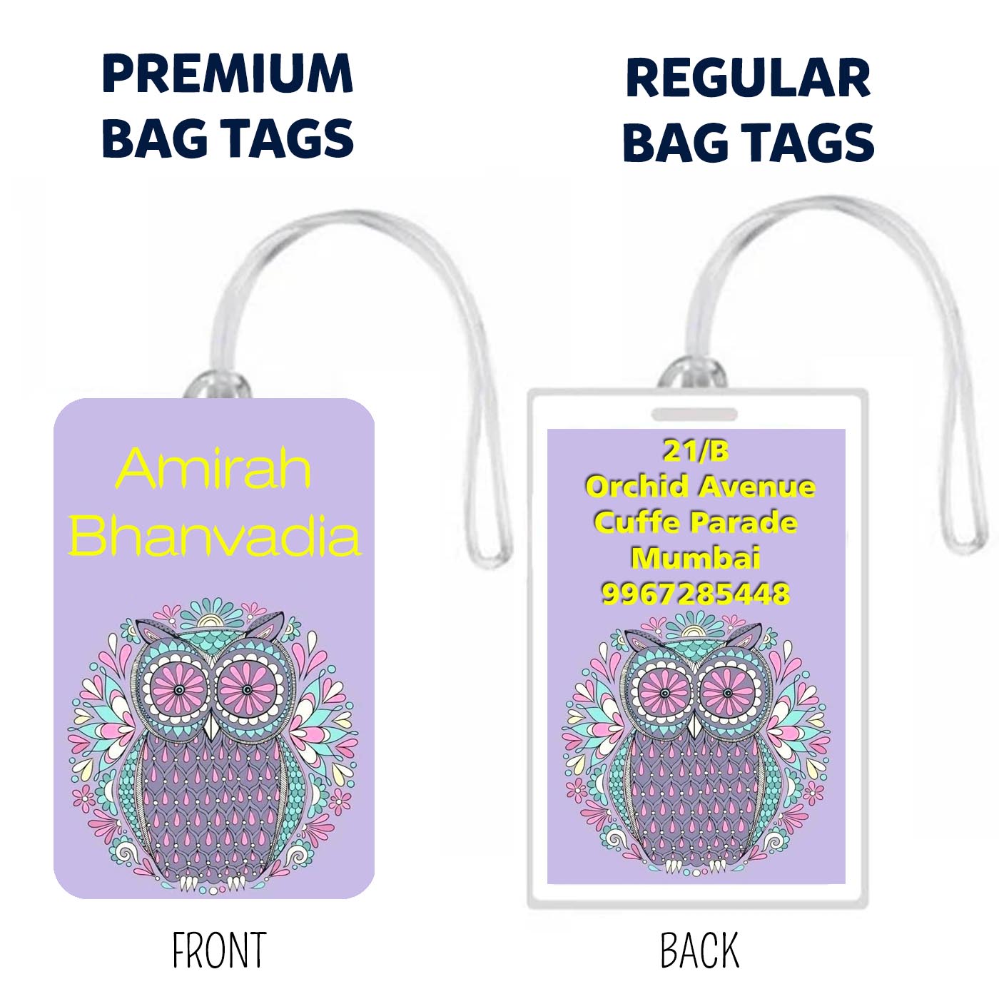 Bag Tags Purple Owl Design - Set of 5 Chatterbox Labels
