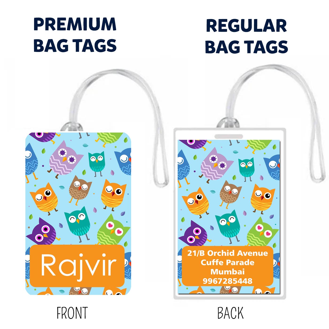 Bag Tags Blue Owl Design - Set of 5 Chatterbox Labels