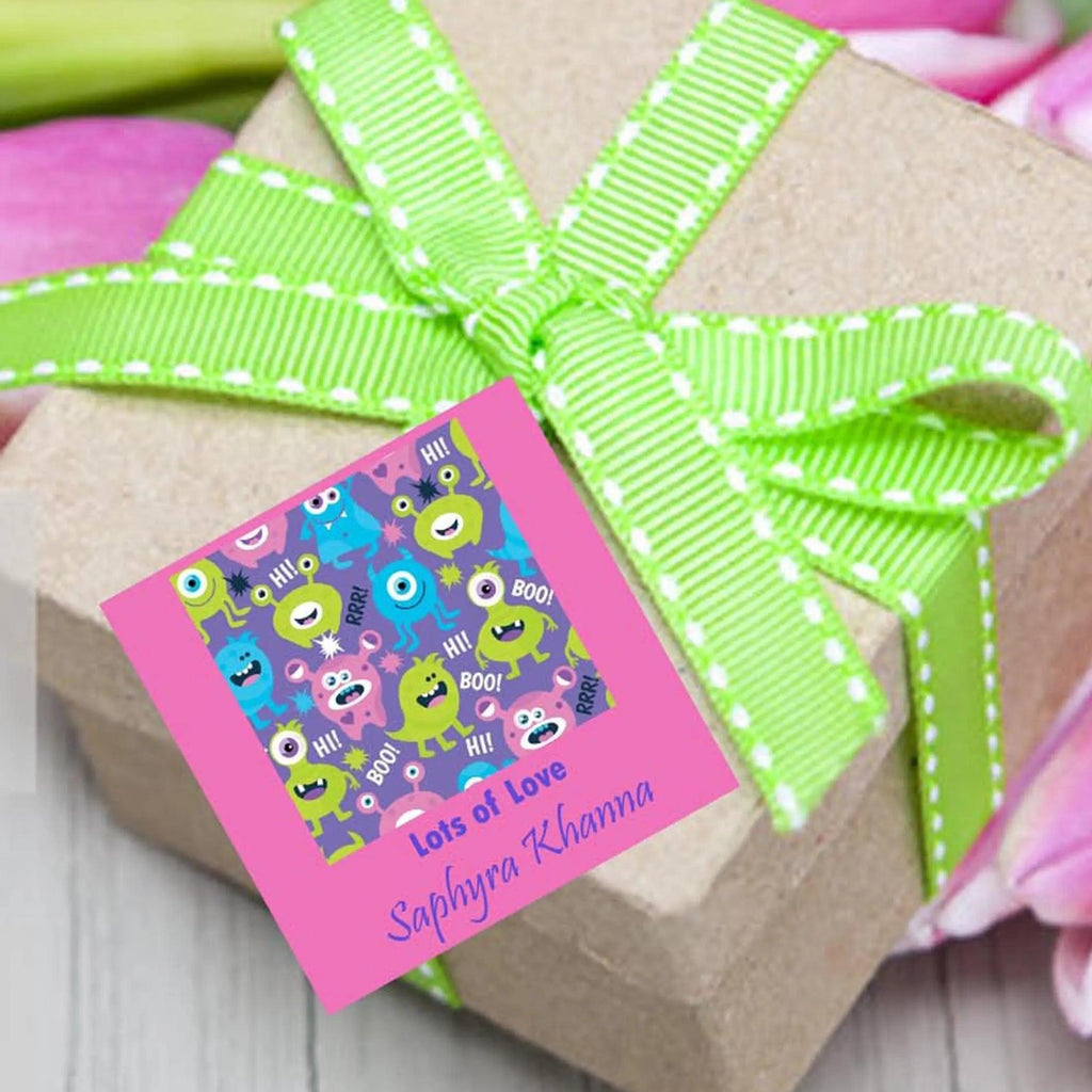 Buy Personalised Gift Tags in India Pink Monster Theme Chatterbox Labels